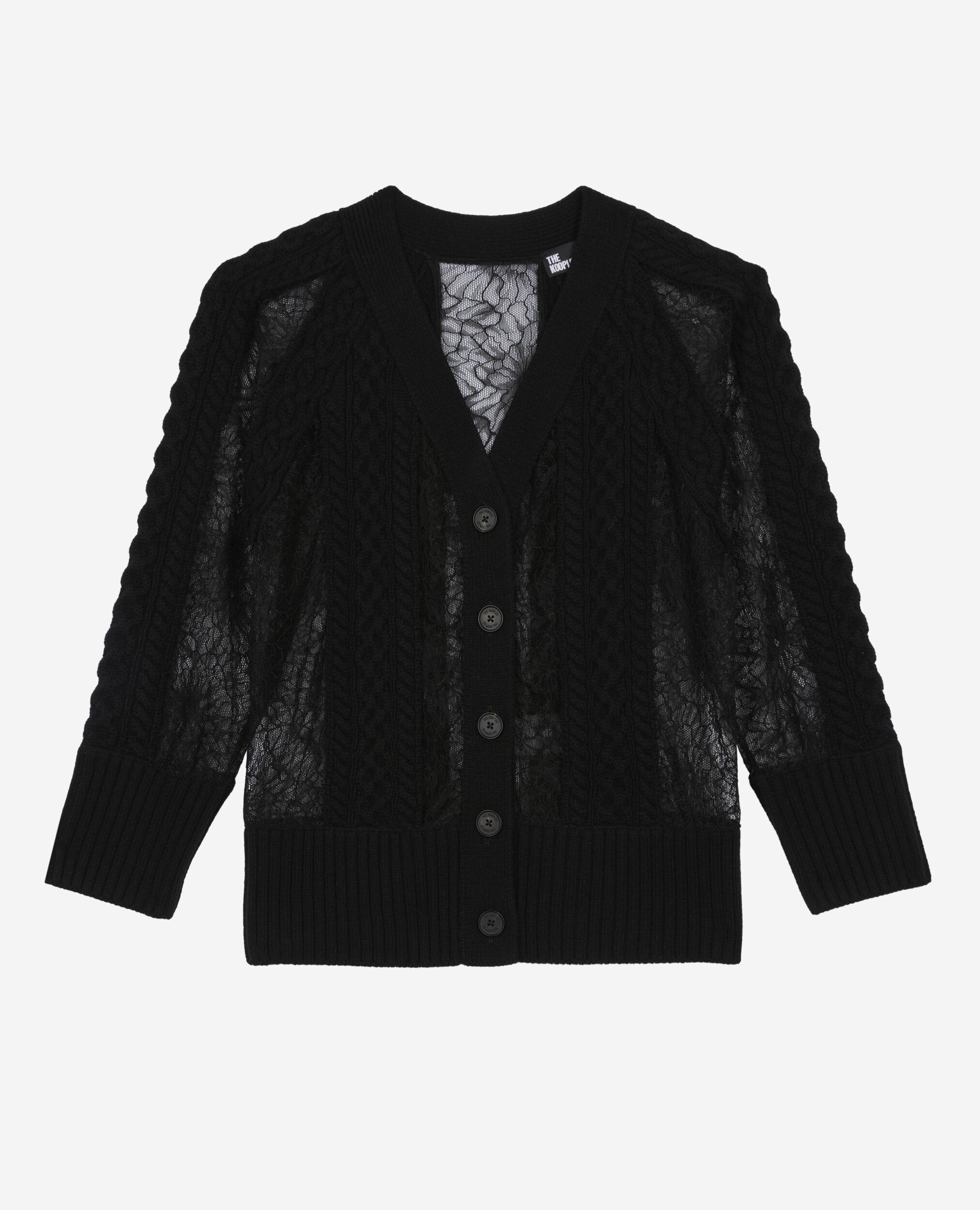 Black wool and lace cardigan, BLACK, hi-res image number null