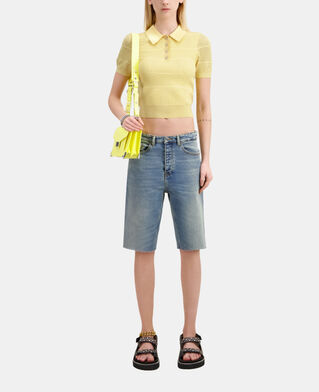 The Kooples F MELLOW YELLOW light yellow openwork knit polo t-shirt