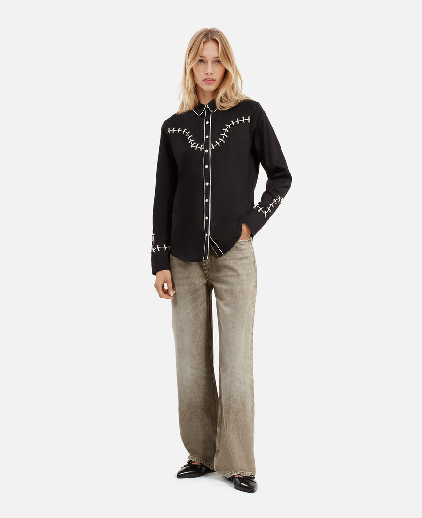 The Kooples MUJER BLACK camisa estilo occidental con bordado negro