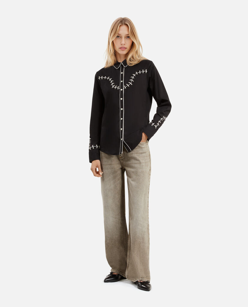The Kooples FEMME BLACK chemise style western avec broderies noire