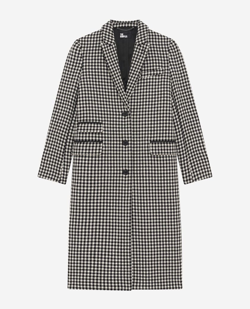 The Kooples WOMEN BLACK WHITE long black and white houndstooth coat