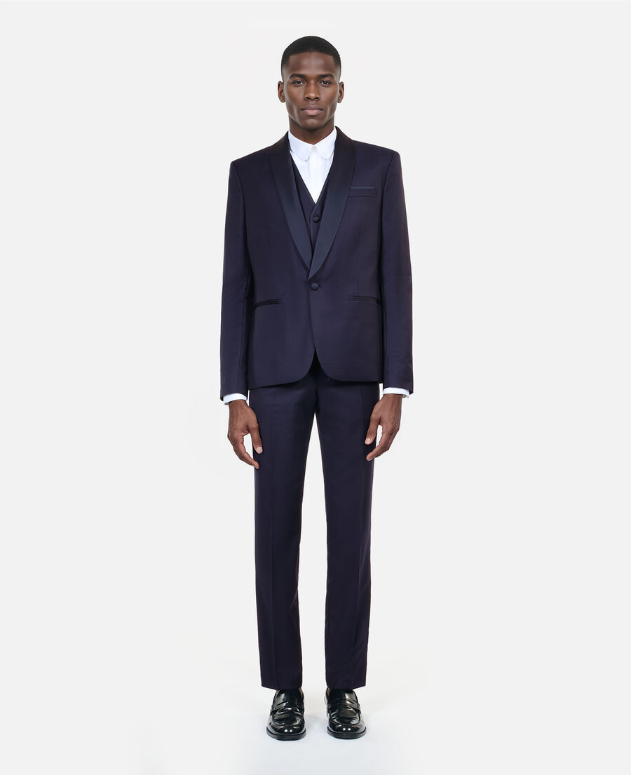 The Kooples HOMME NAVY veste de smoking en laine bleu marine coupe ajust&eacute;e