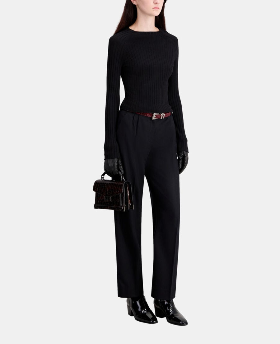 The Kooples DAMEN BLACK schwarzer pullover mit gerippten details