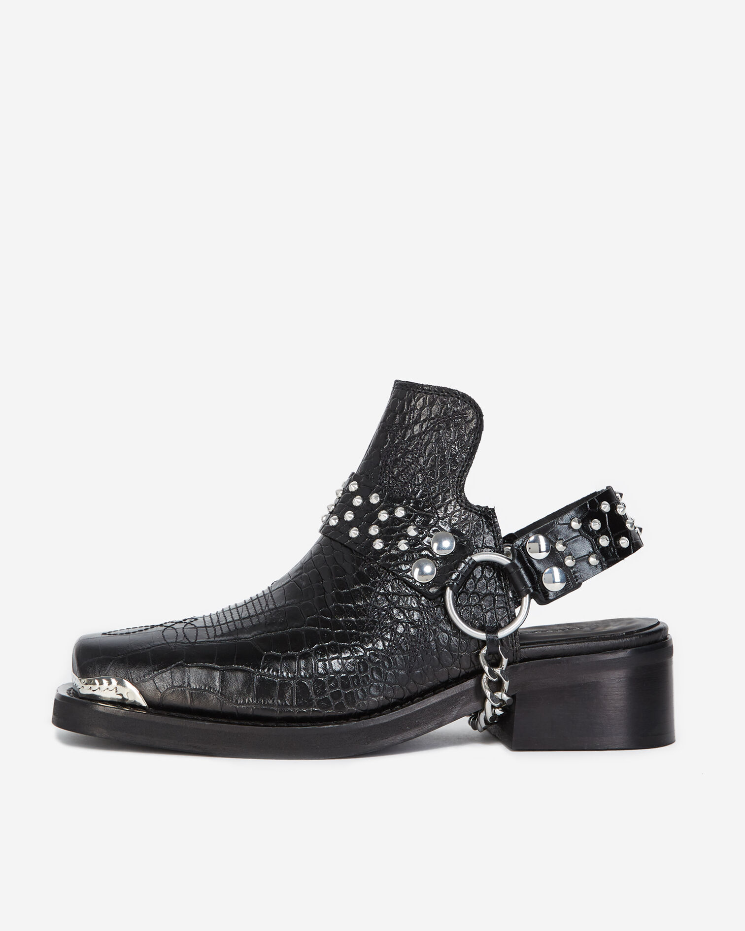 Mules cuir noires détail western amovible, BLACK, hi-res image number null