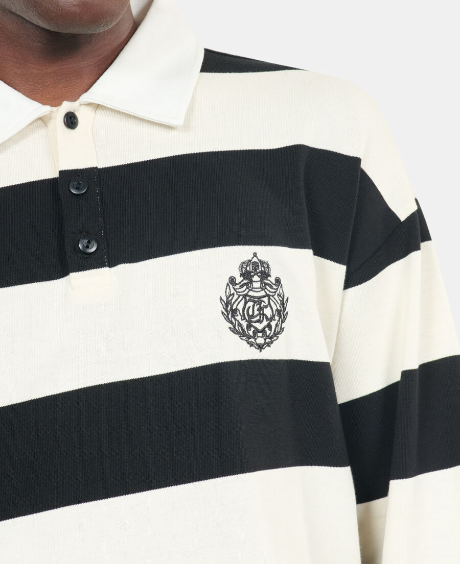 The Kooples H BLACK / WHITE long-sleeved black and white striped polo t-shirt