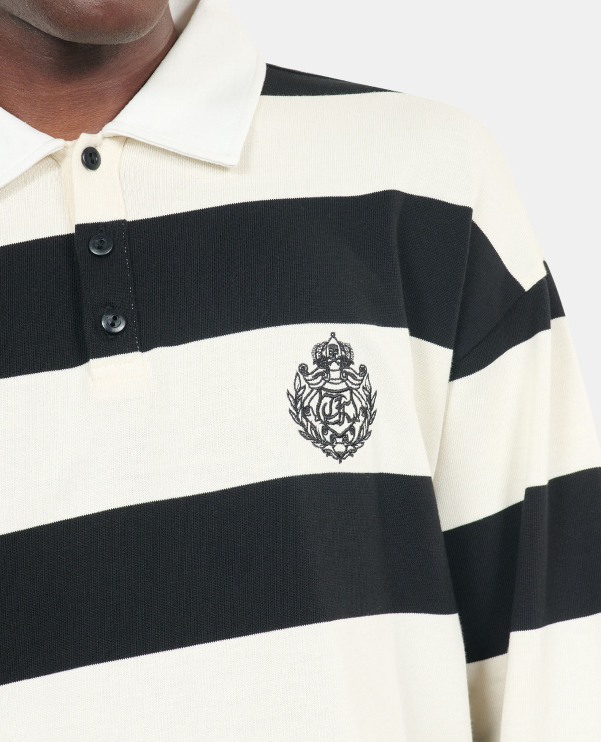 Long-sleeved black and white striped polo t-shirt, BLACK / WHITE, hi-res image number null