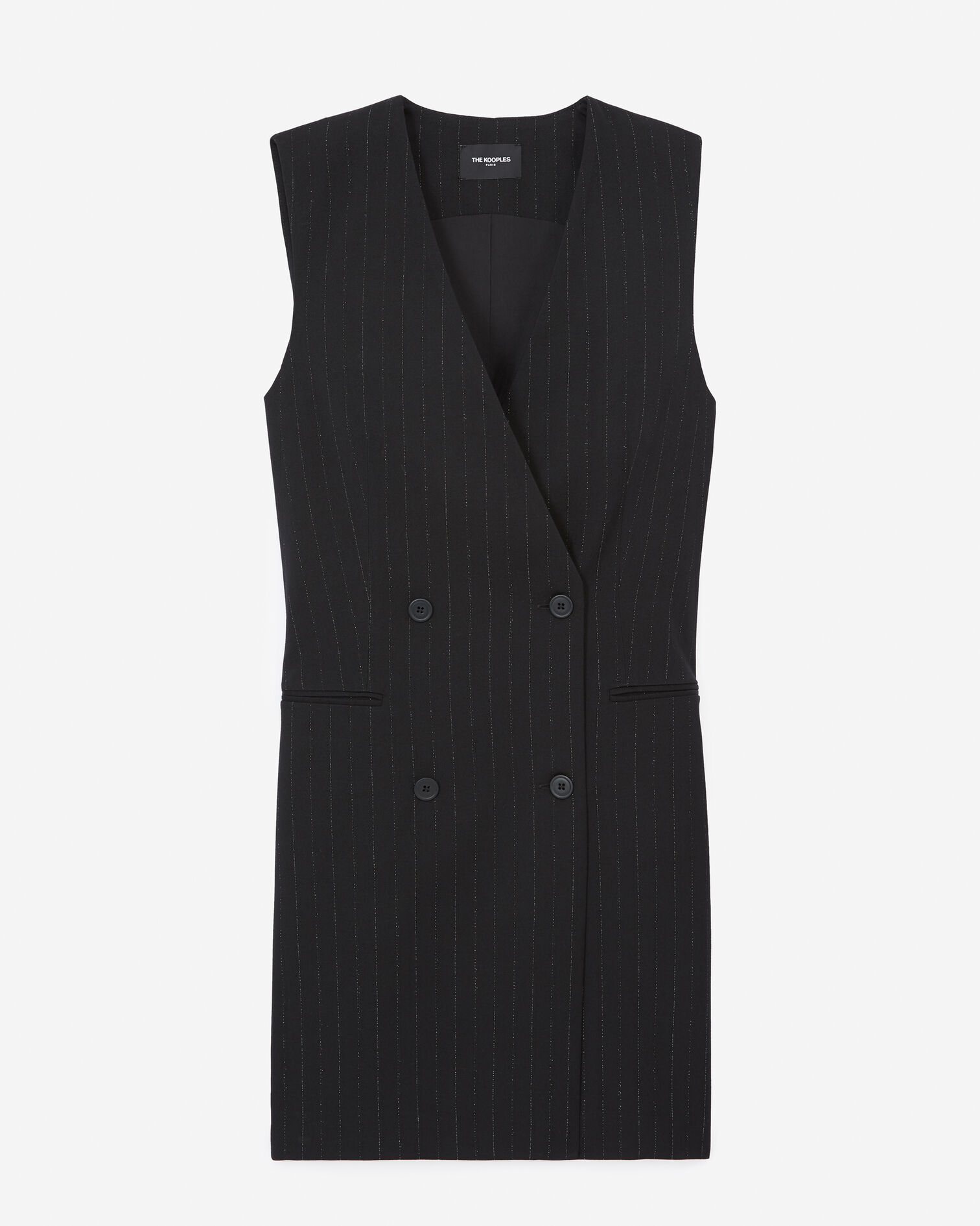 Kurzes Kleid ärmellos schwarz Lurex-Streifen, BLACK / SILVER, hi-res image number null