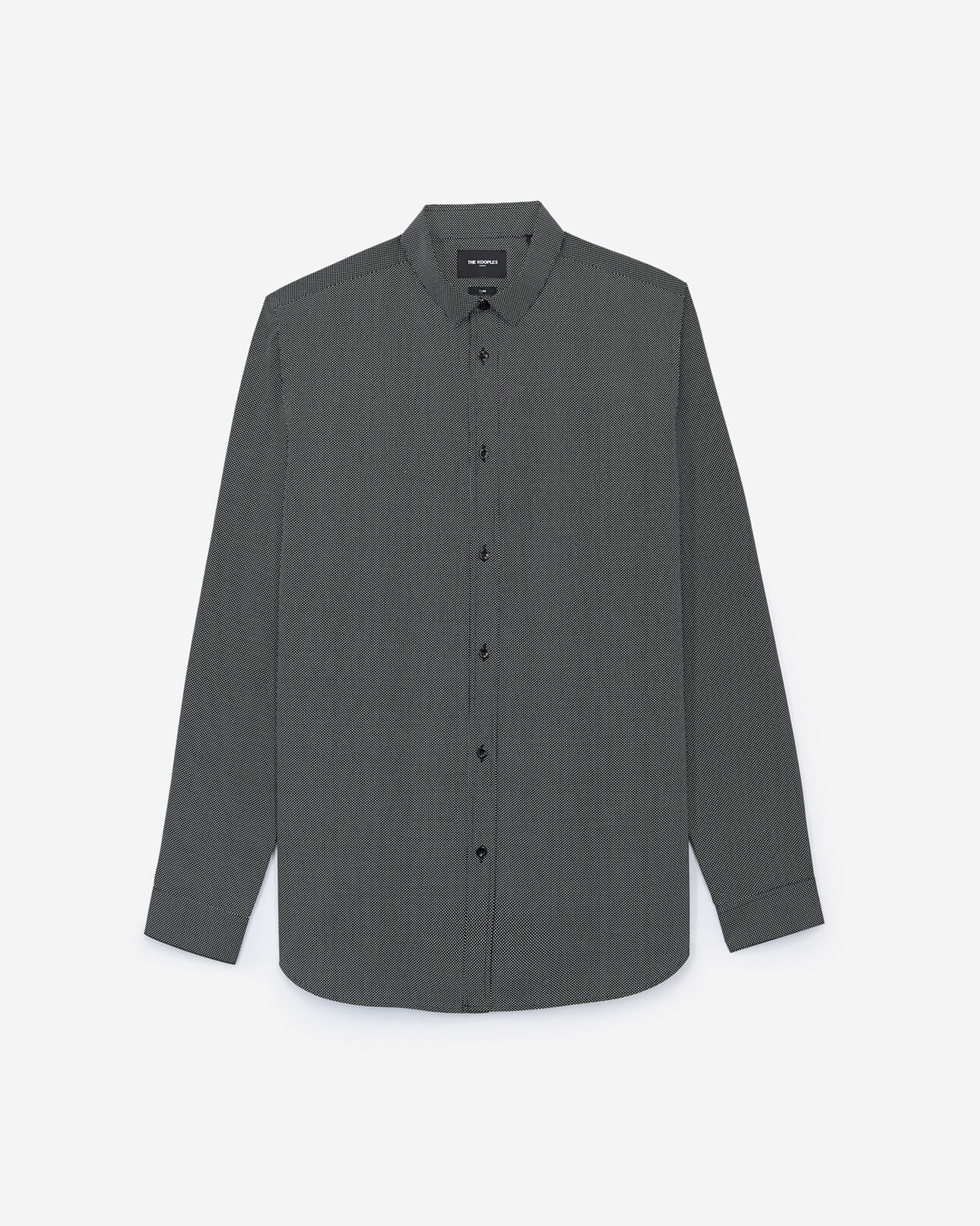 The Kooples MEN DARK NAVY slim-fit navy blue cotton shirt with white micro polka dots