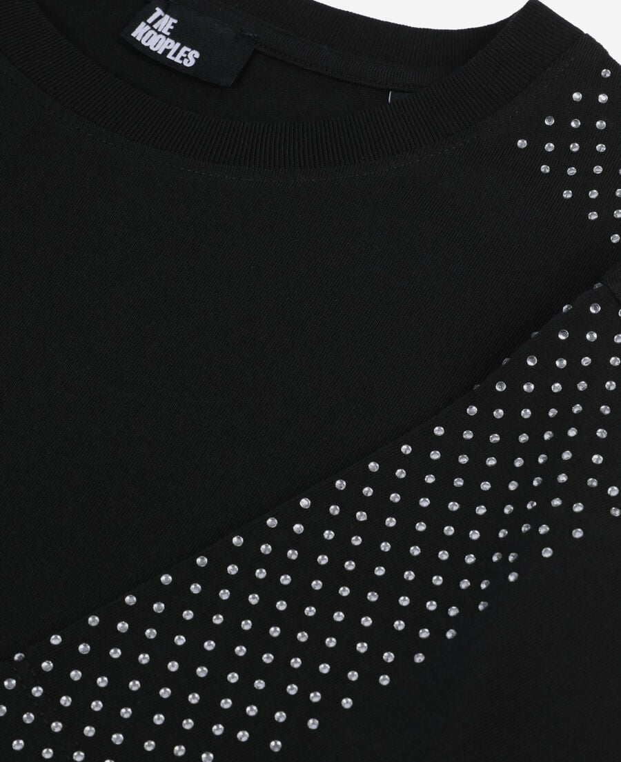 The Kooples WOMEN BLACK women's black t-shirt with rhinestones