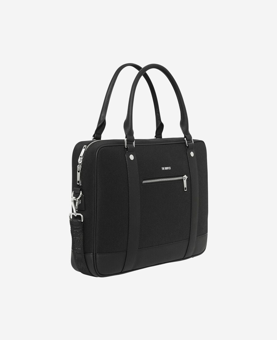 The Kooples HOMME BLACK porte-documents en canvas et cuir grain&eacute; noir