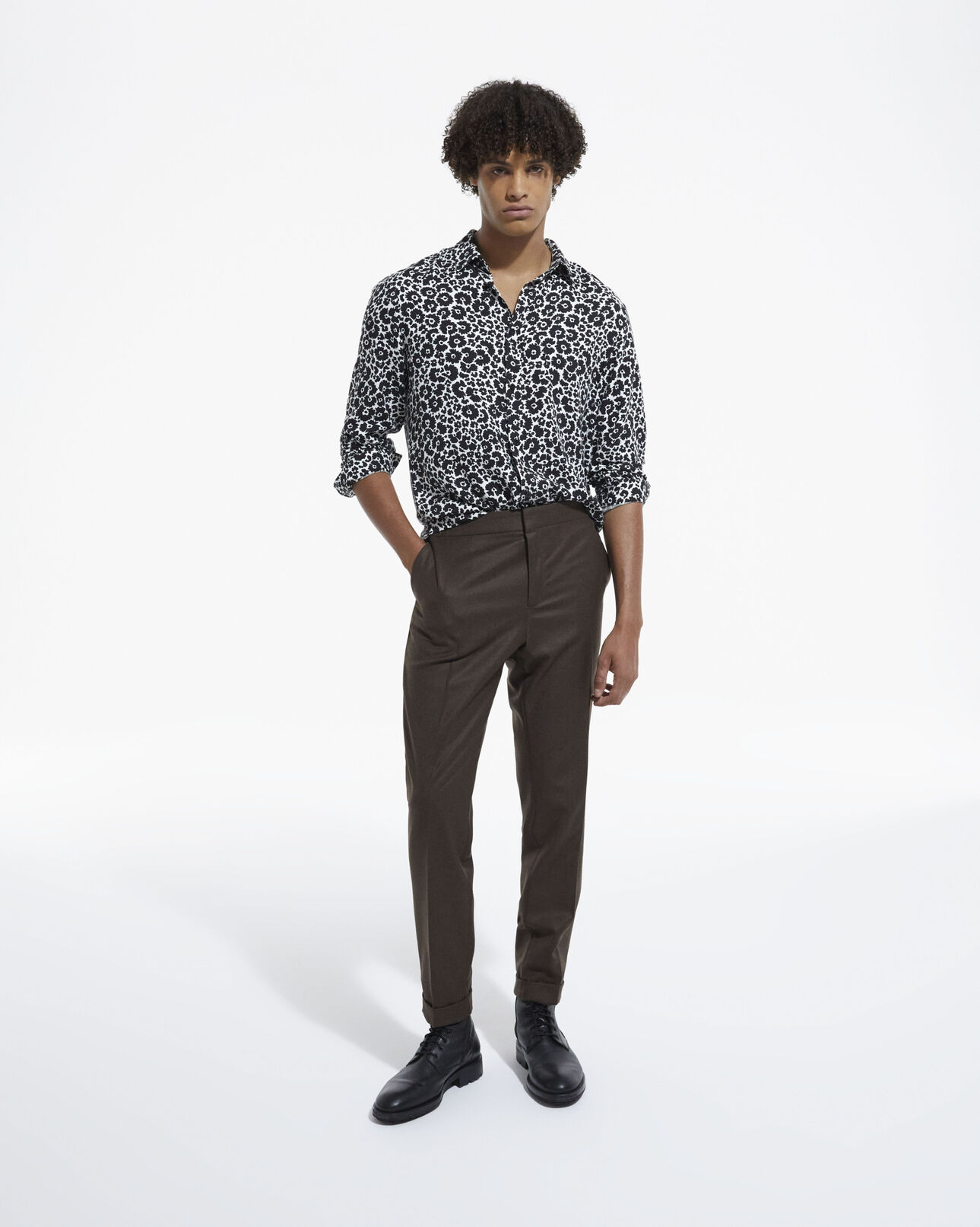 The Kooples MEN BLACK WHITE floral shirt with classic collar