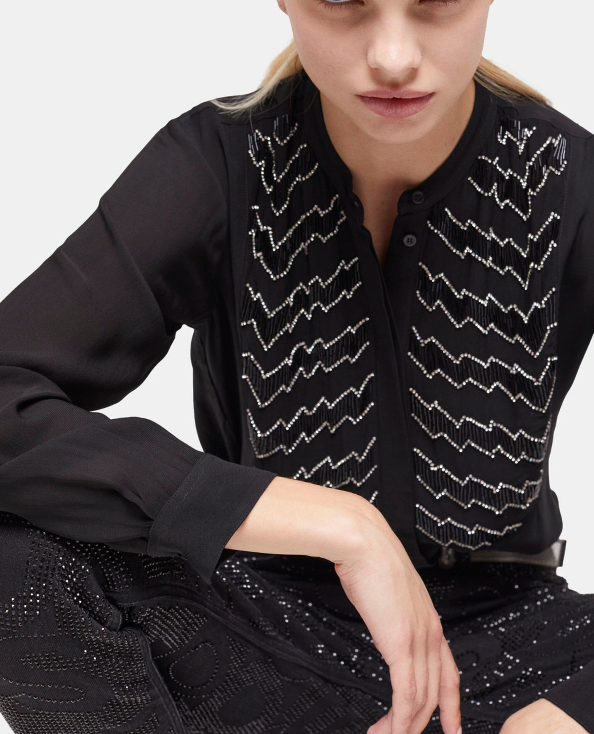 Camisa detalles perlas negra, BLACK, hi-res image number null