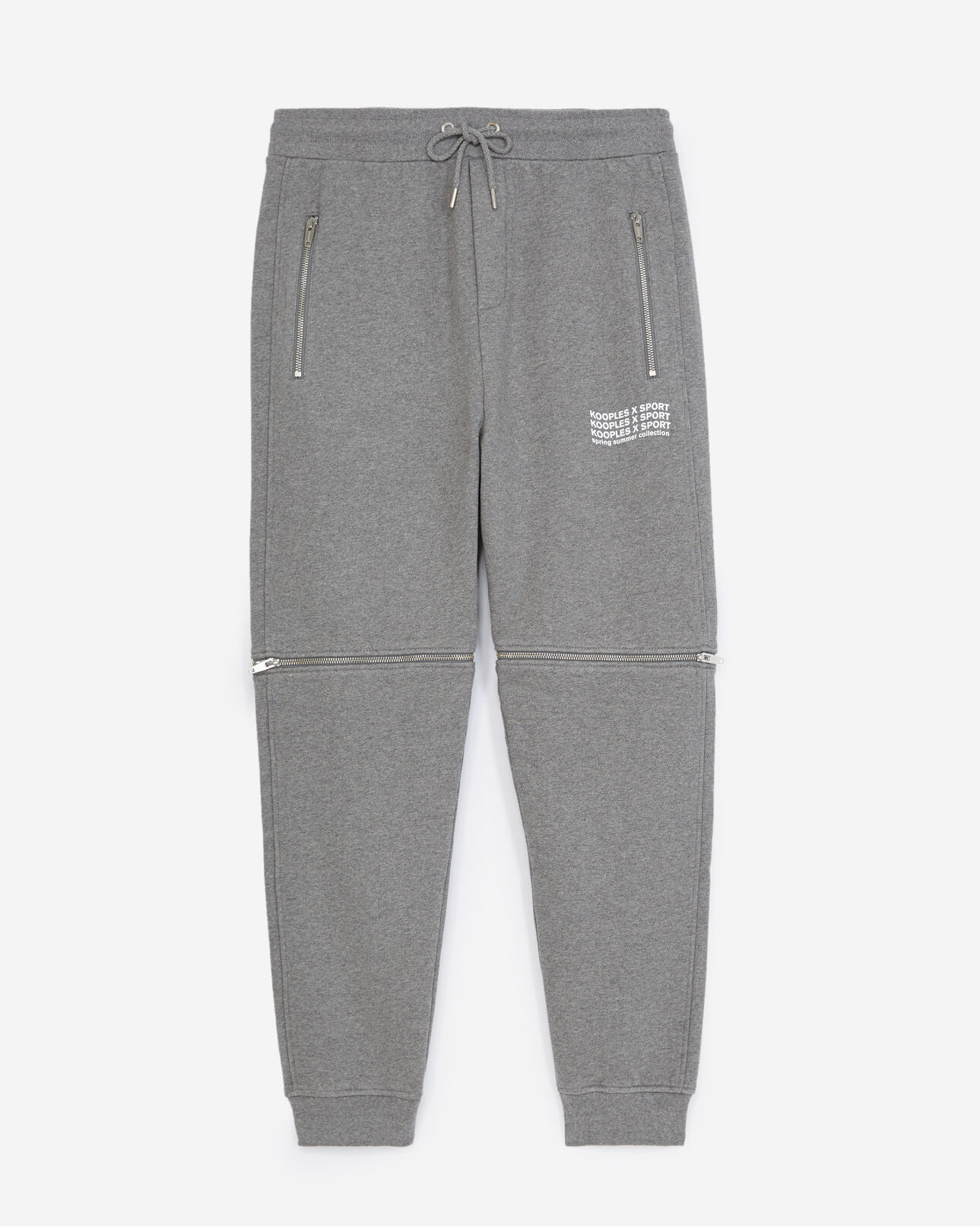 The Kooples HOMME GREY MELANGE jogging gris chiné zippé à triple logo