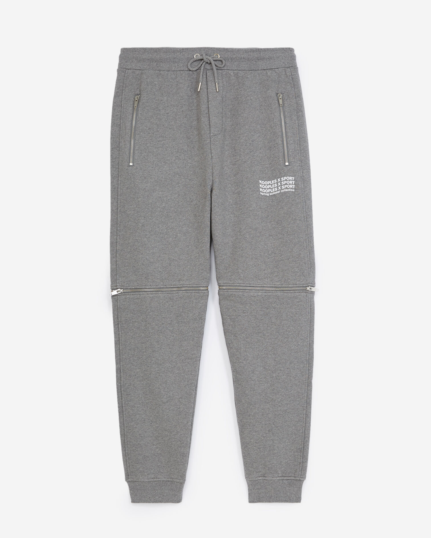 Jogging gris chiné zippé à triple logo, GREY MELANGE, hi-res image number null