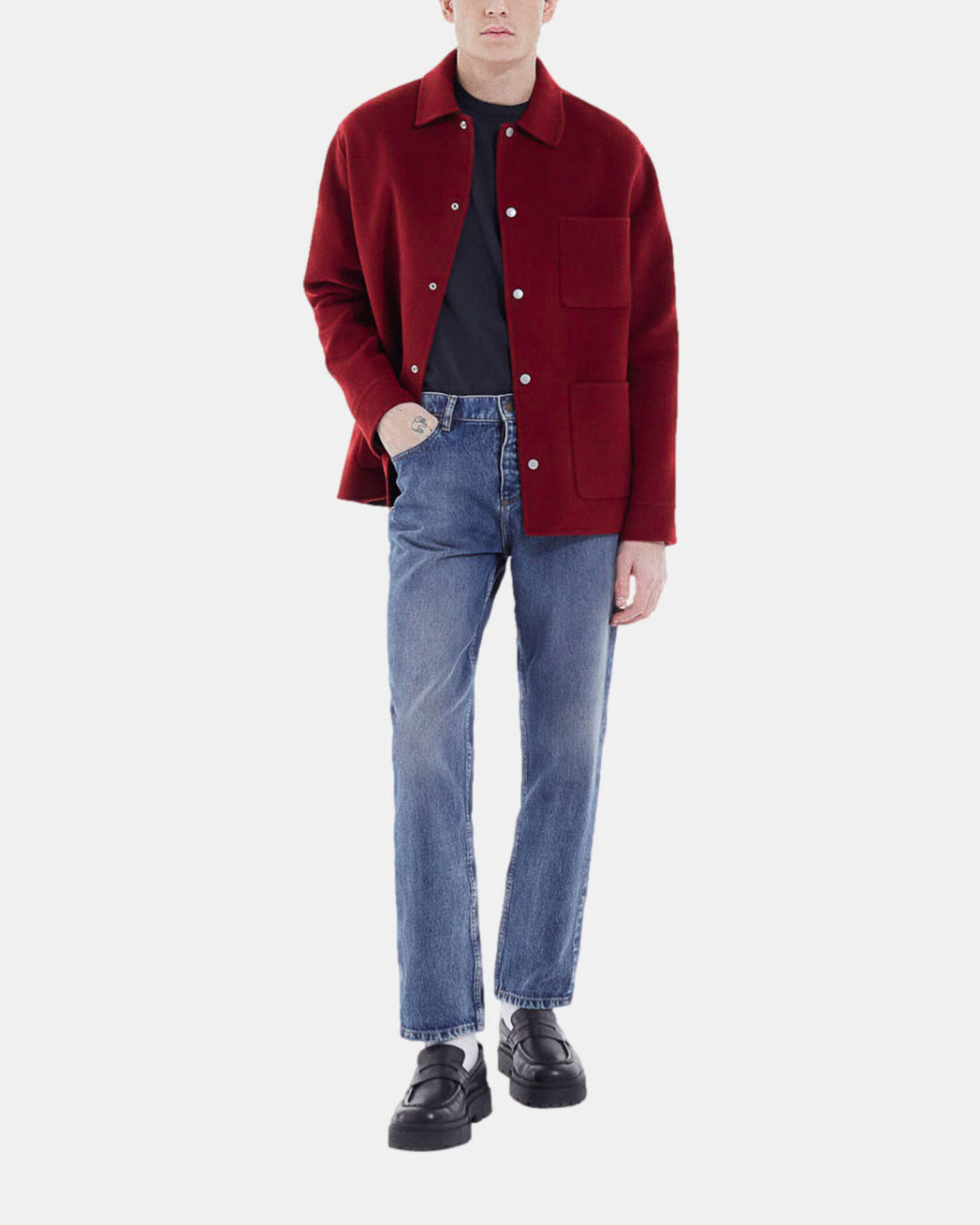 Burgundy wool jacket with chest pockets, BURGUNDY, hi-res image number null