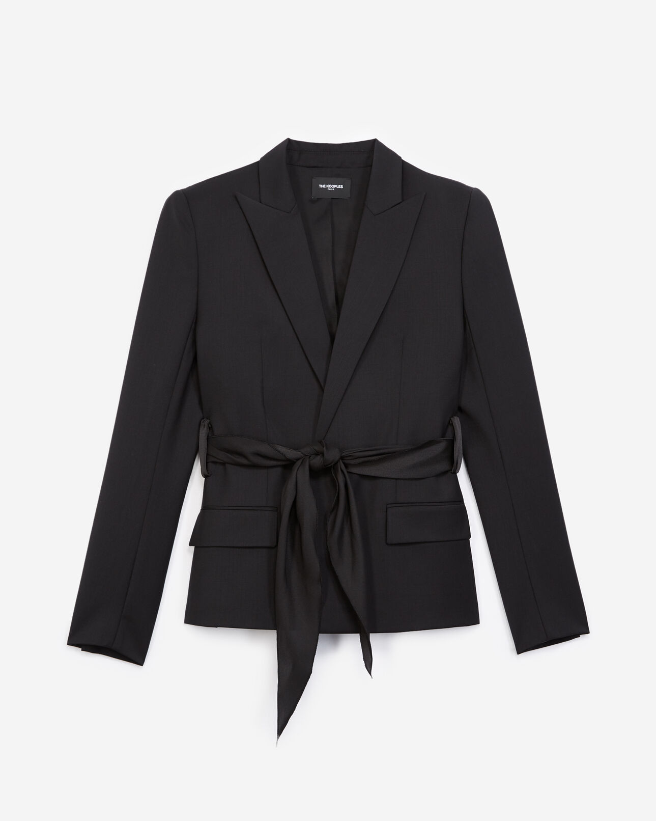 The Kooples FEMME BLACK veste laine noire à ceinture nouée