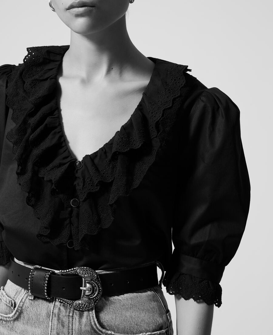 buttoned black cotton shirt with frills