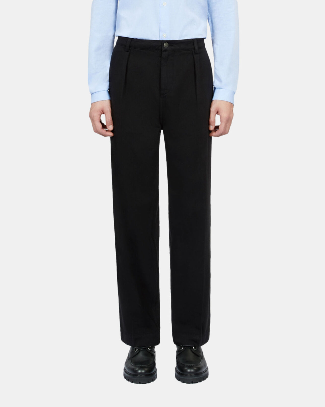 The Kooples MEN BLACK black cotton and linen trousers with pleats