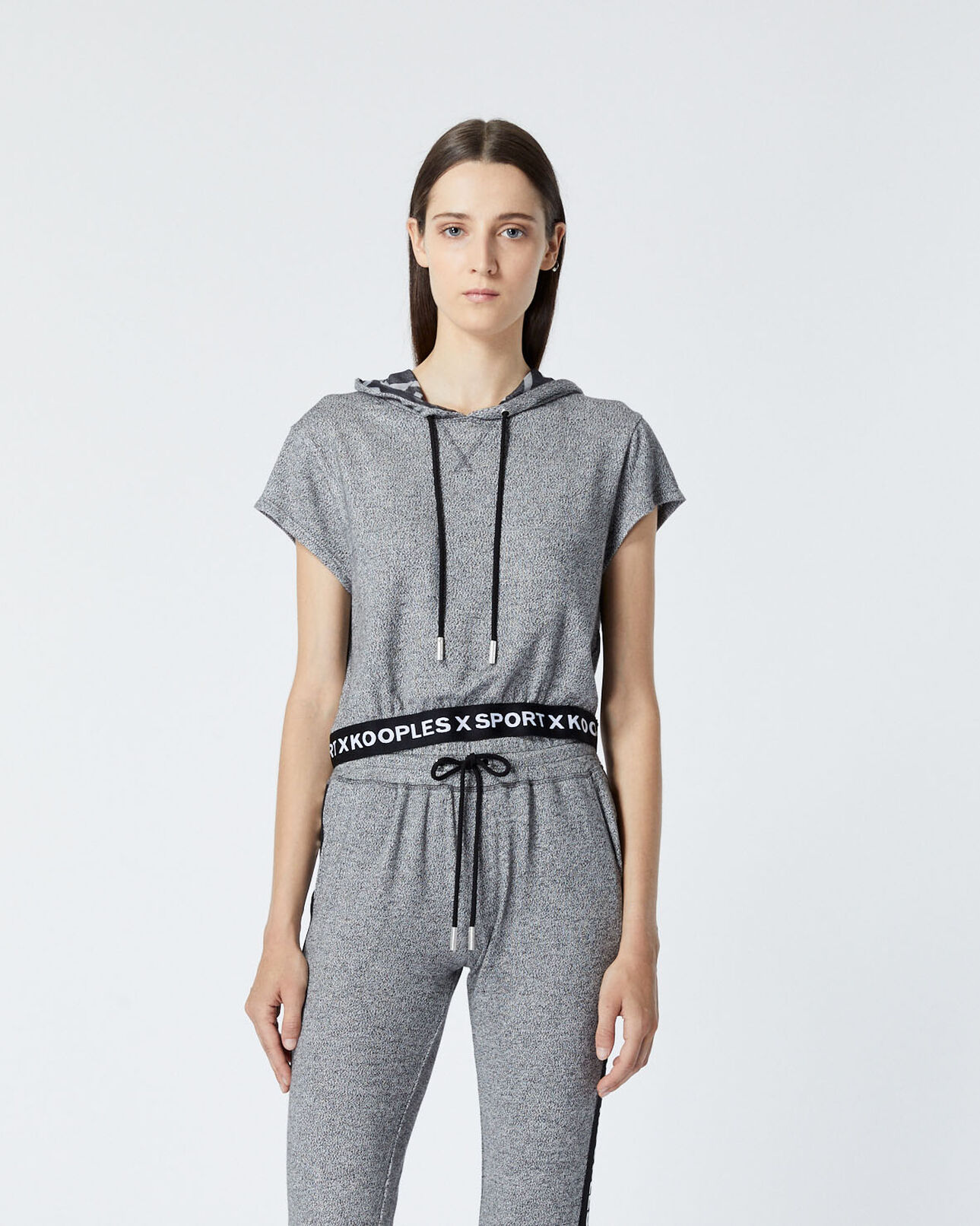 The Kooples FEMME GREY MELANGE sweat à manches courtes gris bande logo