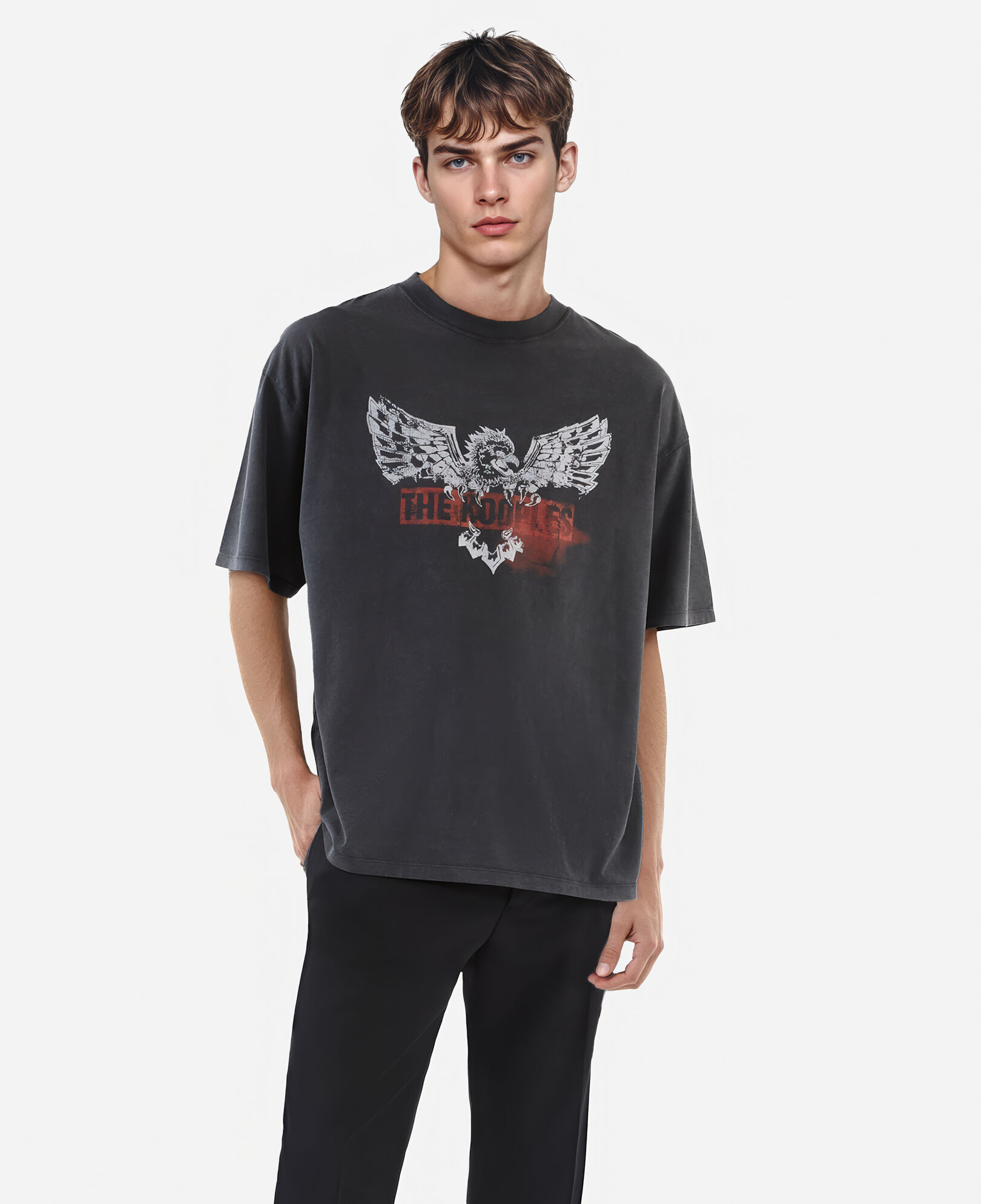 The Kooples MEN BLACK WASHED black screen print t-shirt