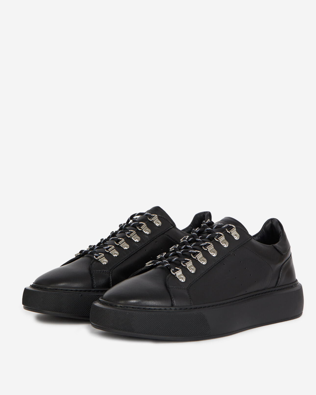 The Kooples HOMME BLACK baskets compensées noires cuir à œillets