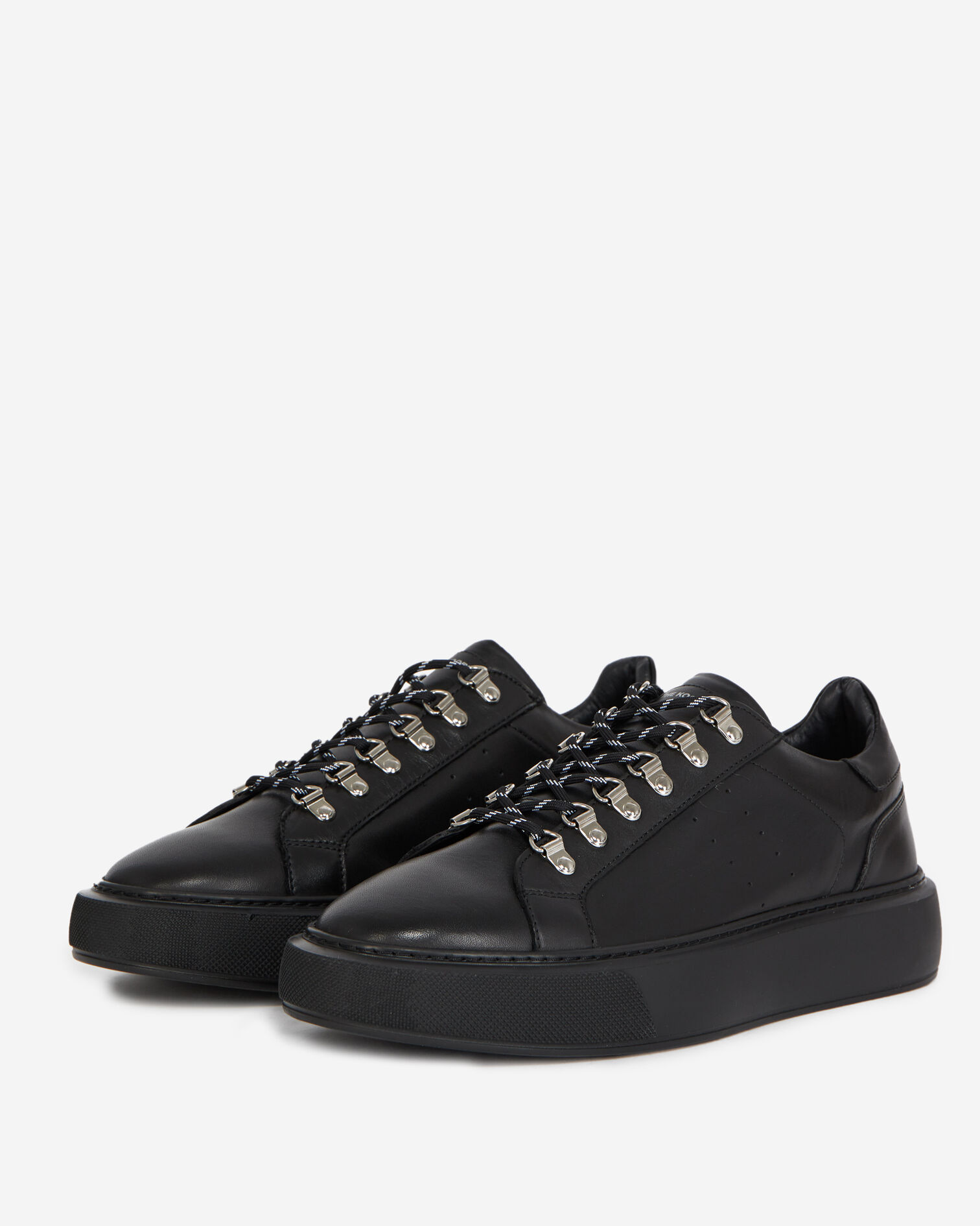Wedge black sneakers in leather with eyelets, BLACK, hi-res image number null