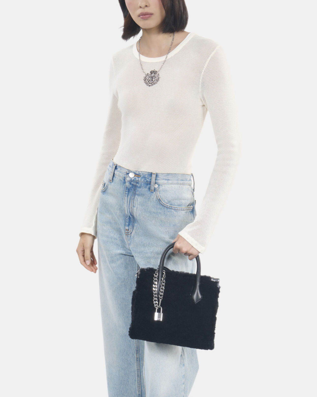 The Kooples FEMME BLACK sac ming en peau lainée noire