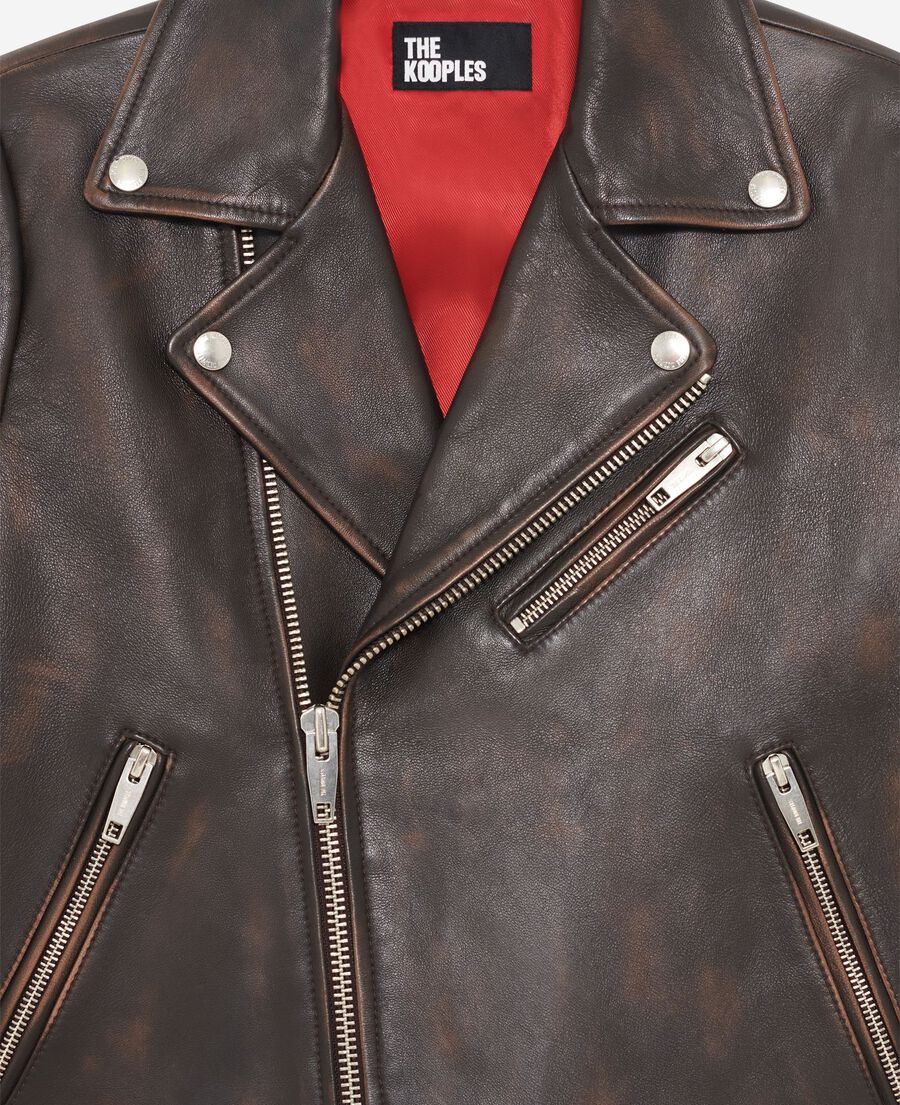 The Kooples FEMME BROWN blouson motard en cuir marron