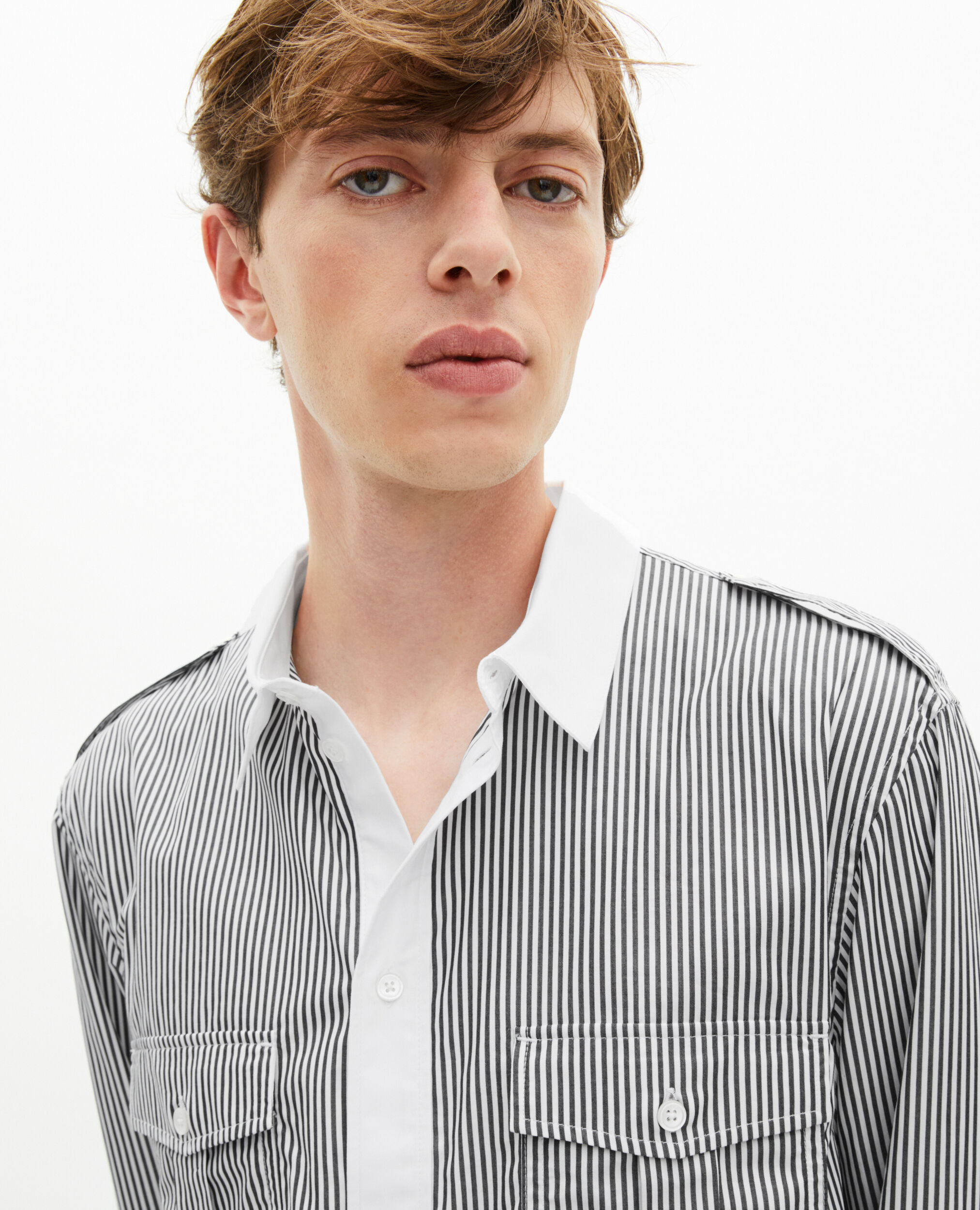 Chemise à fines rayures blanche et noire, BLACK WHITE, hi-res image number null