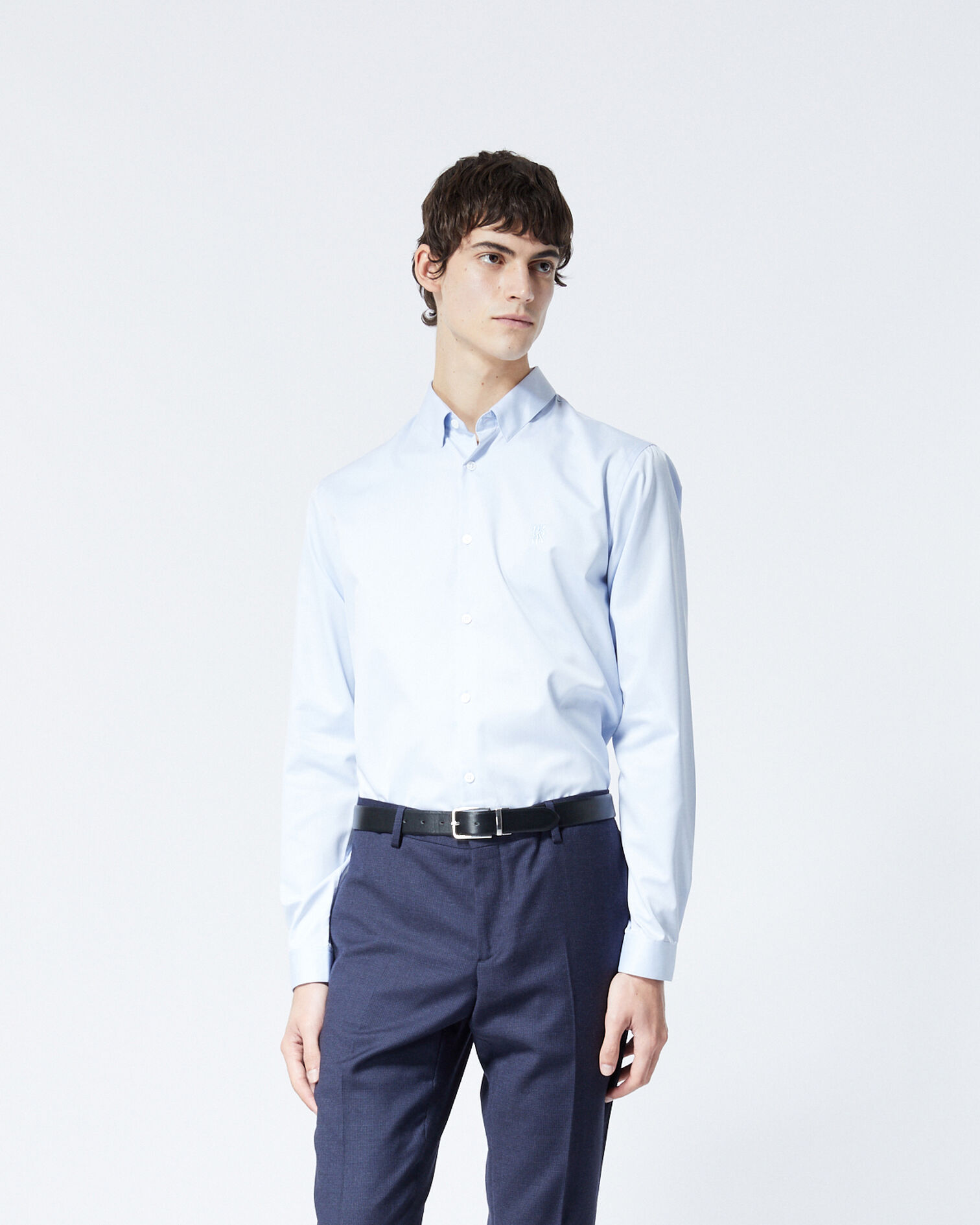 Blue classic-collar shirt w/embroidered logo, SKY, hi-res image number null