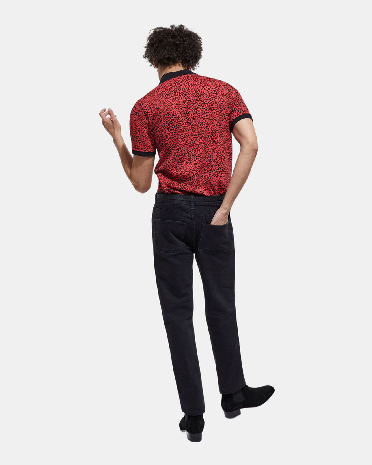 The Kooples MEN DARK RED red polo with leopard print