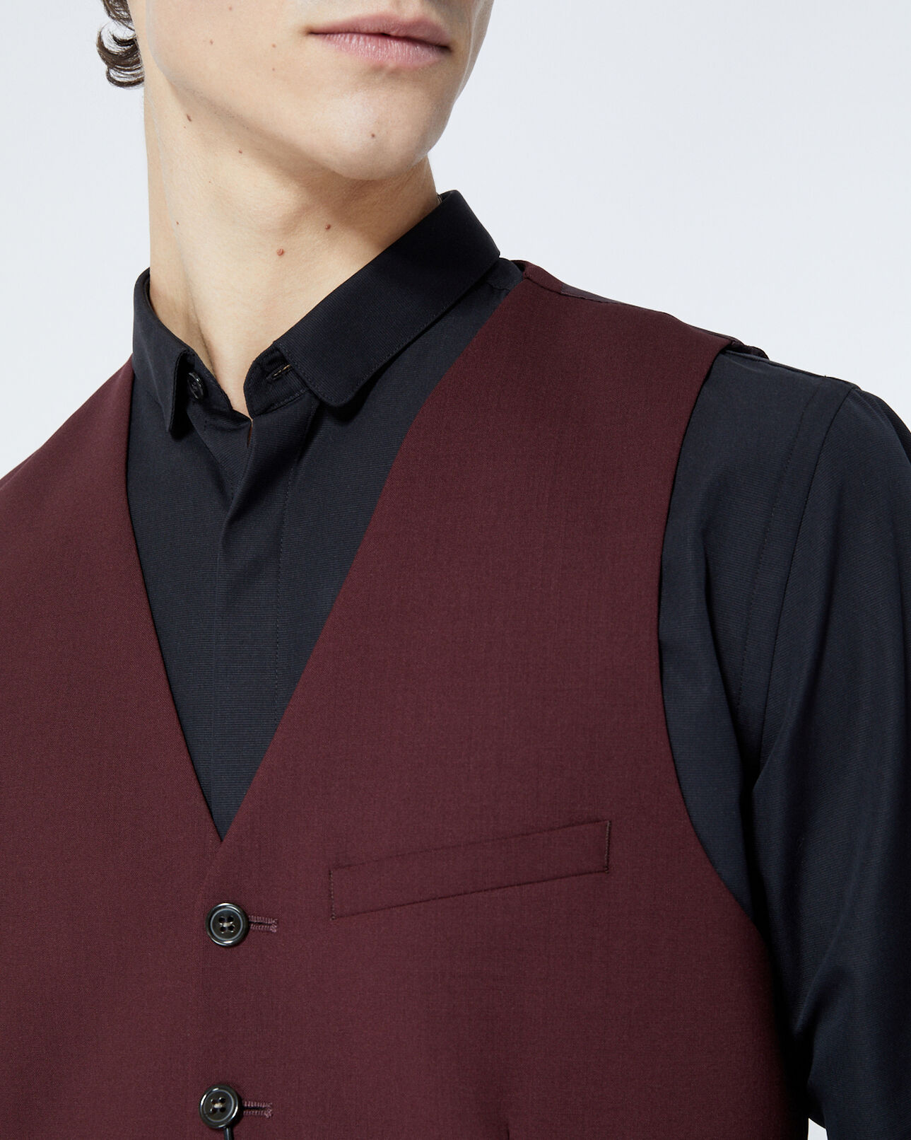 The Kooples HOMME BURGUNDY gilet laine bordeaux boutonné