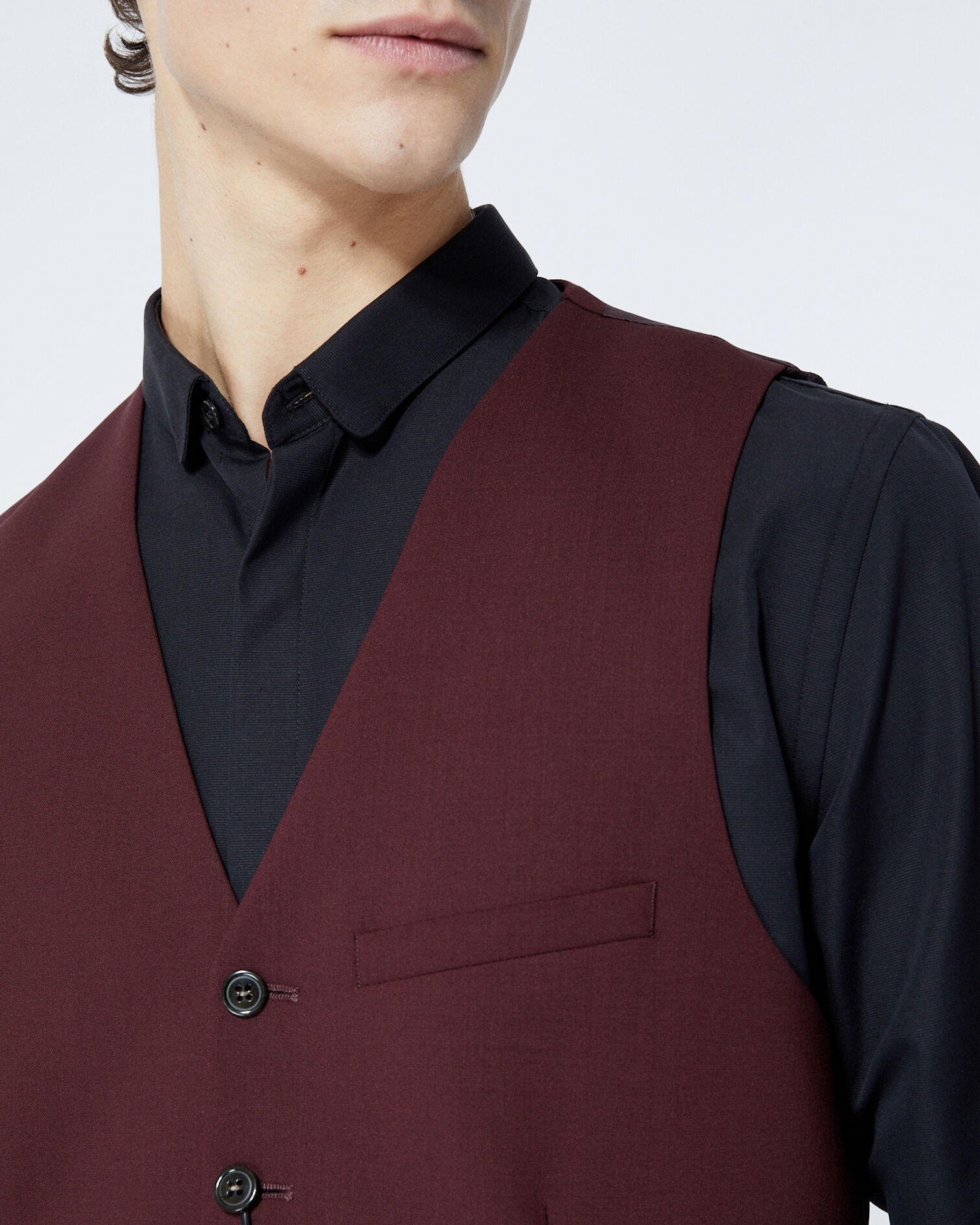 Gilet laine bordeaux boutonné, BURGUNDY, hi-res image number null