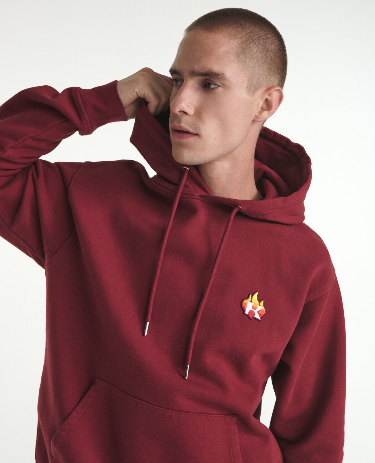 Red hooded sweatshirt embroidered flame logo The Kooples US