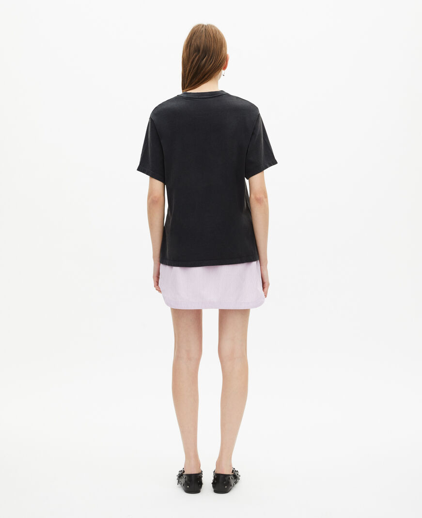 The Kooples WOMEN BLACK WASHED t-shirt with faded black rhinestone screen print