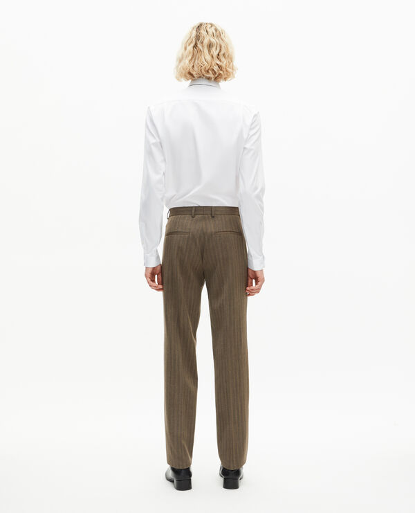 The Kooples MEN LIGHT BROWN straight brown pinstripe suit pants