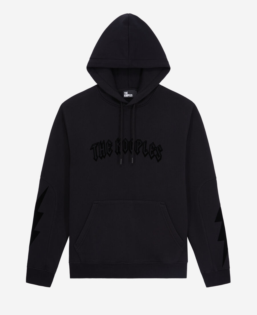 sudadera capucha negra flocado para hombre
