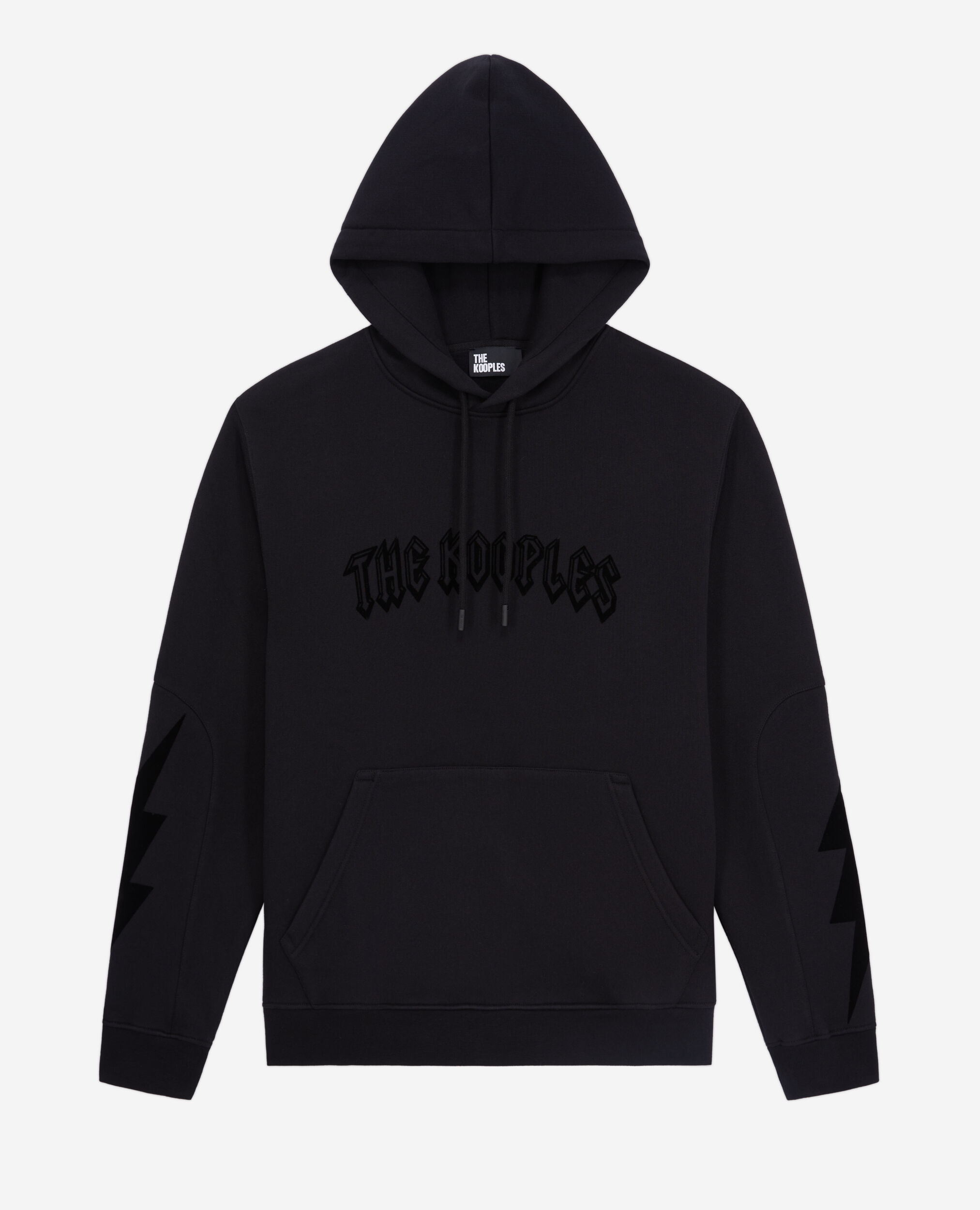 Sudadera capucha negra flocado para hombre, BLACK, hi-res image number null