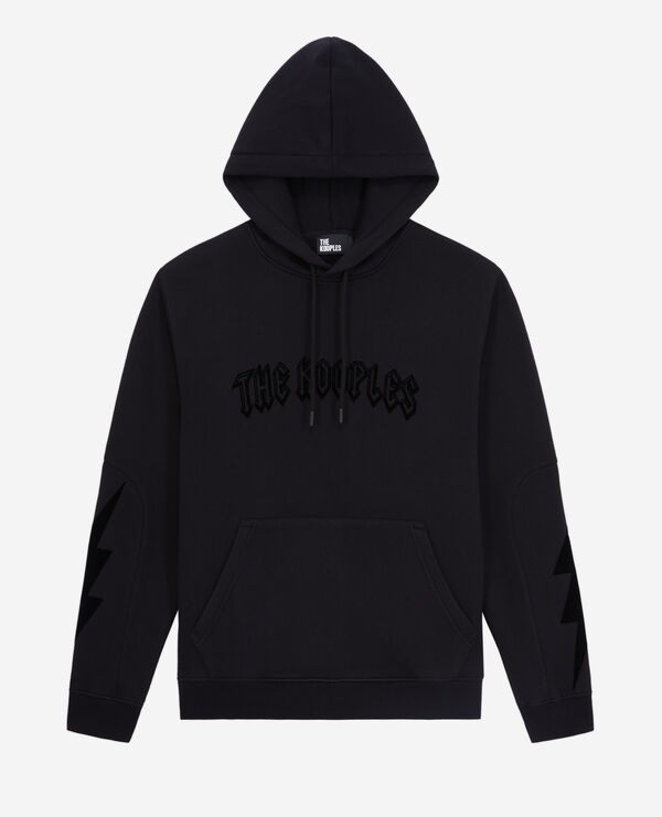 men's black hoodie with flocking
