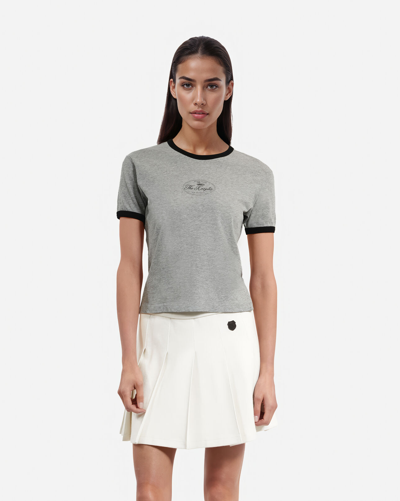 The Kooples DAMEN GREY MELANGE t-shirt mit grauem siebdruck