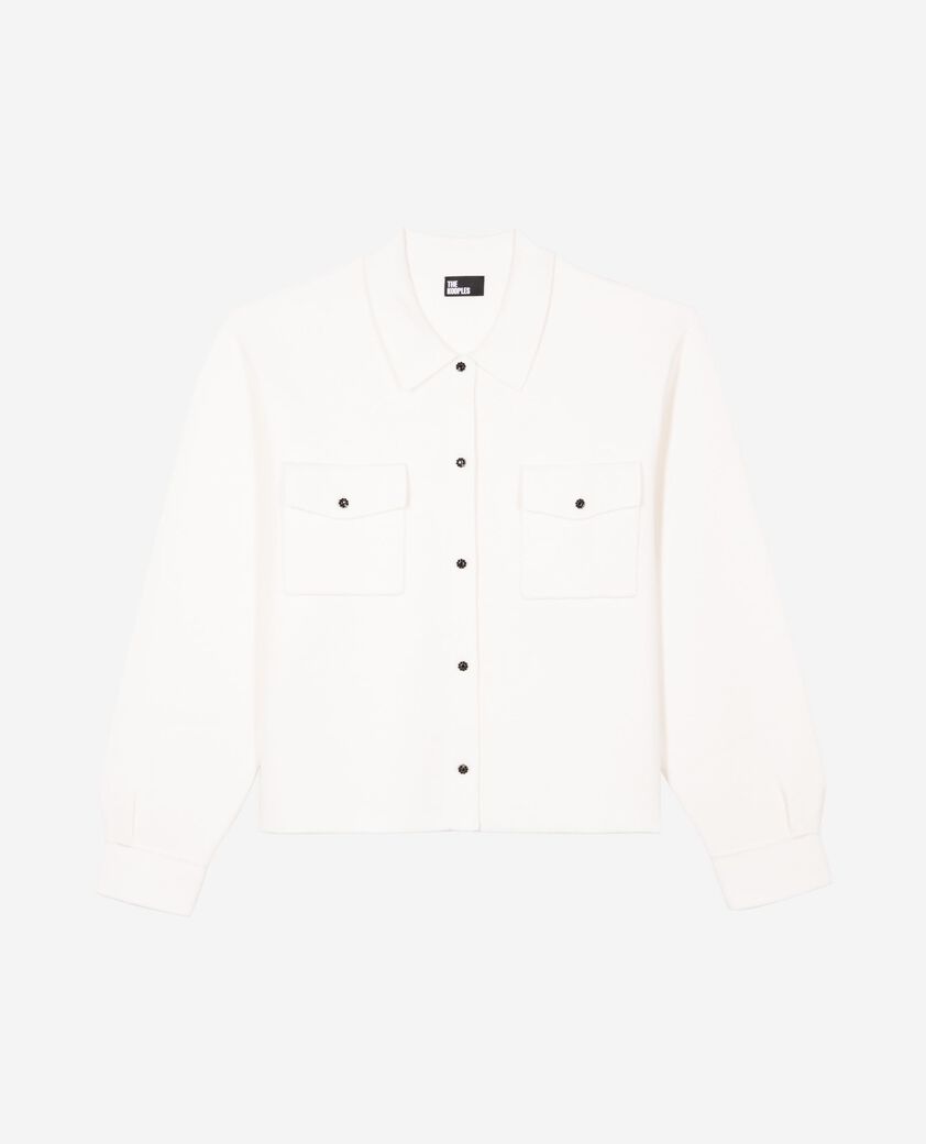 The Kooples FEMME LIGHT BEIGE cardigan en laine merinos et coton &eacute;cru