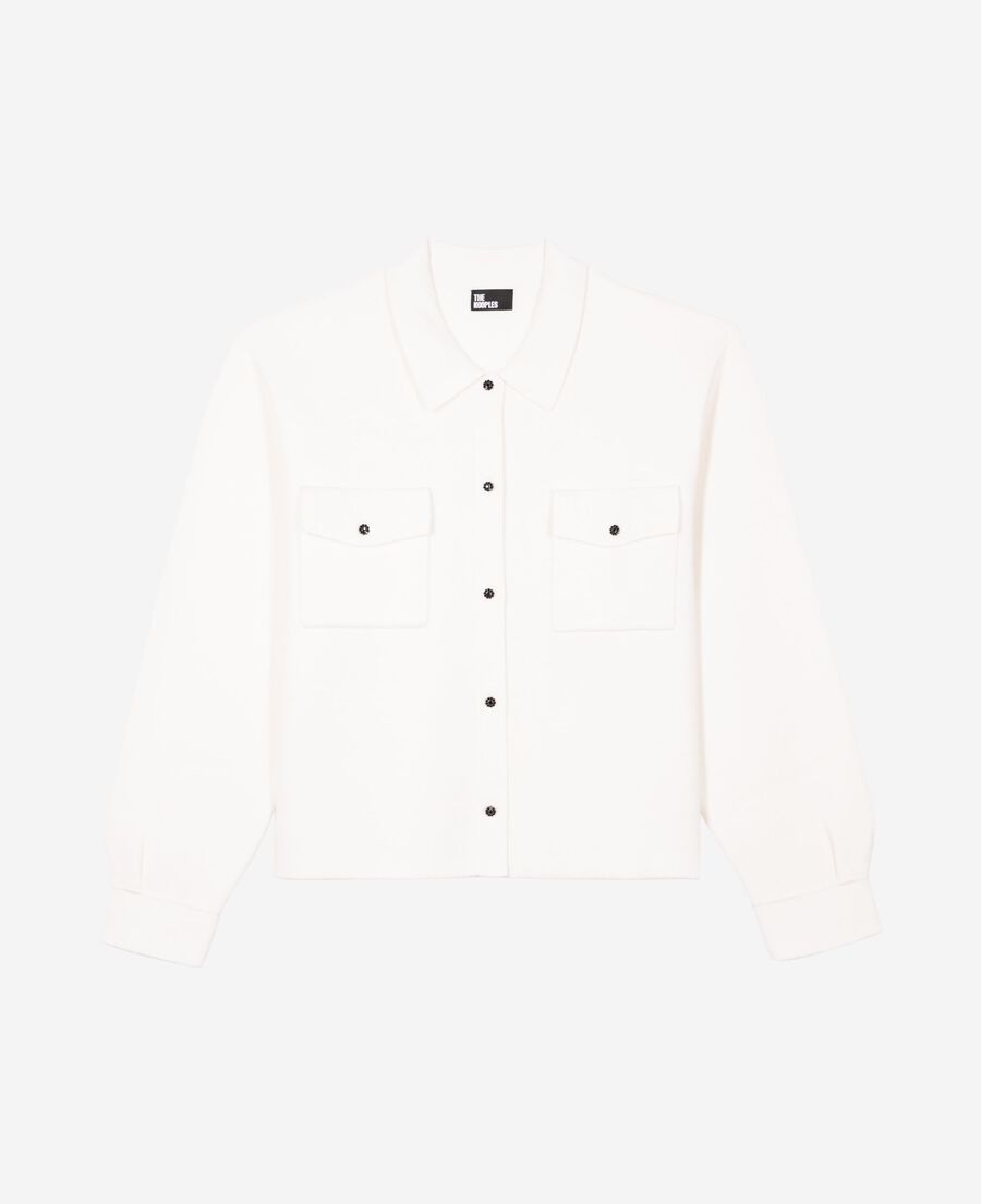 The Kooples FEMME LIGHT BEIGE cardigan en laine merinos et coton &eacute;cru