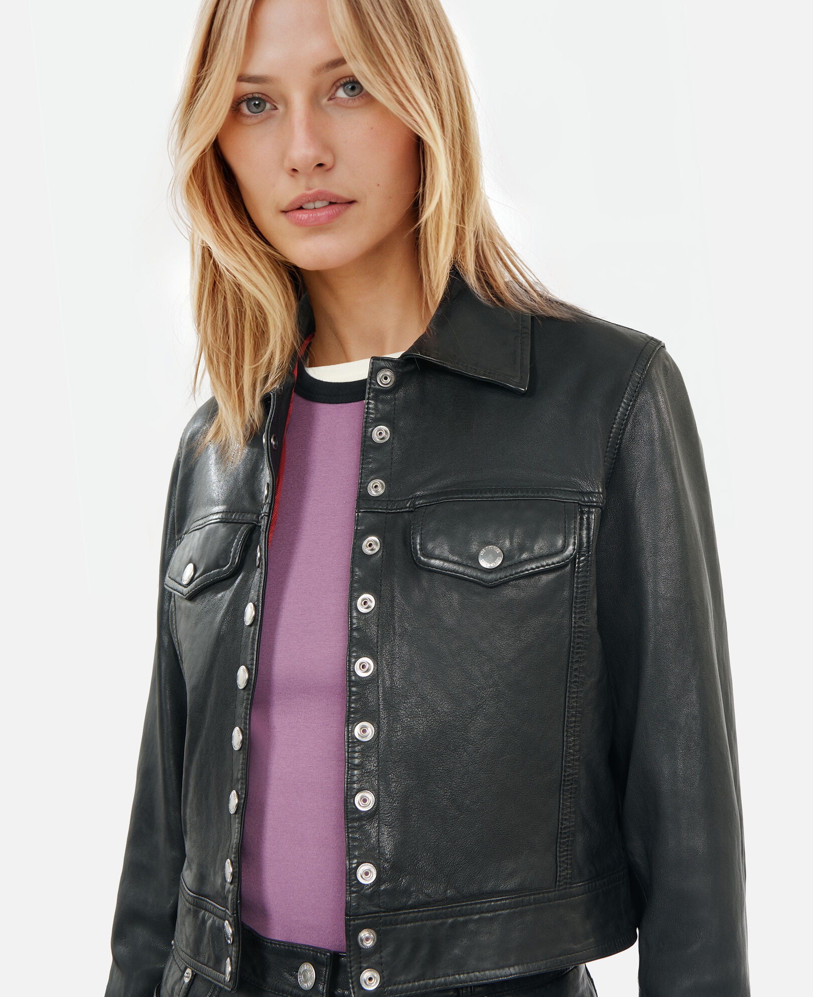 The Kooples WOMEN BLACK black leather jacket