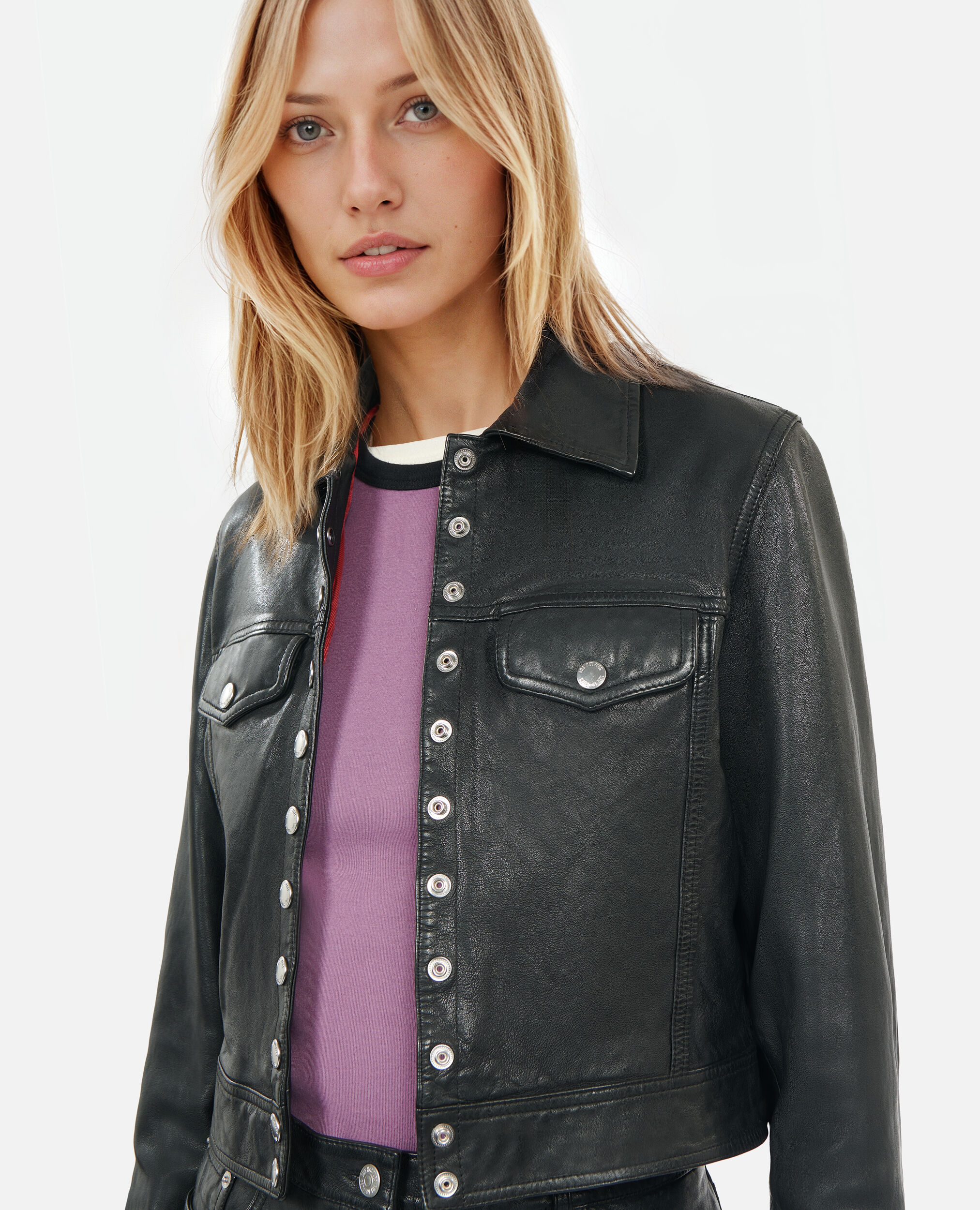 Black leather jacket, BLACK, hi-res image number null