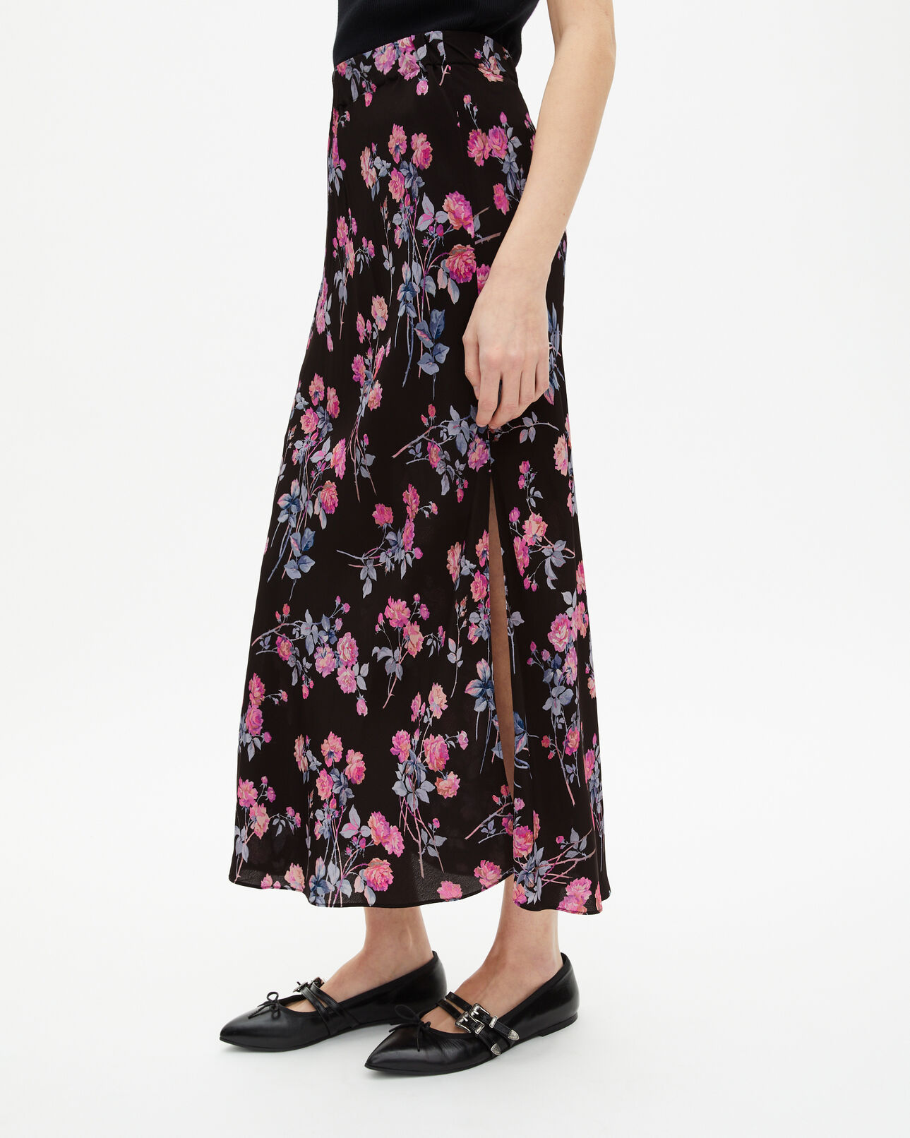 The Kooples WOMEN BLACK / PINK black floral print long skirt