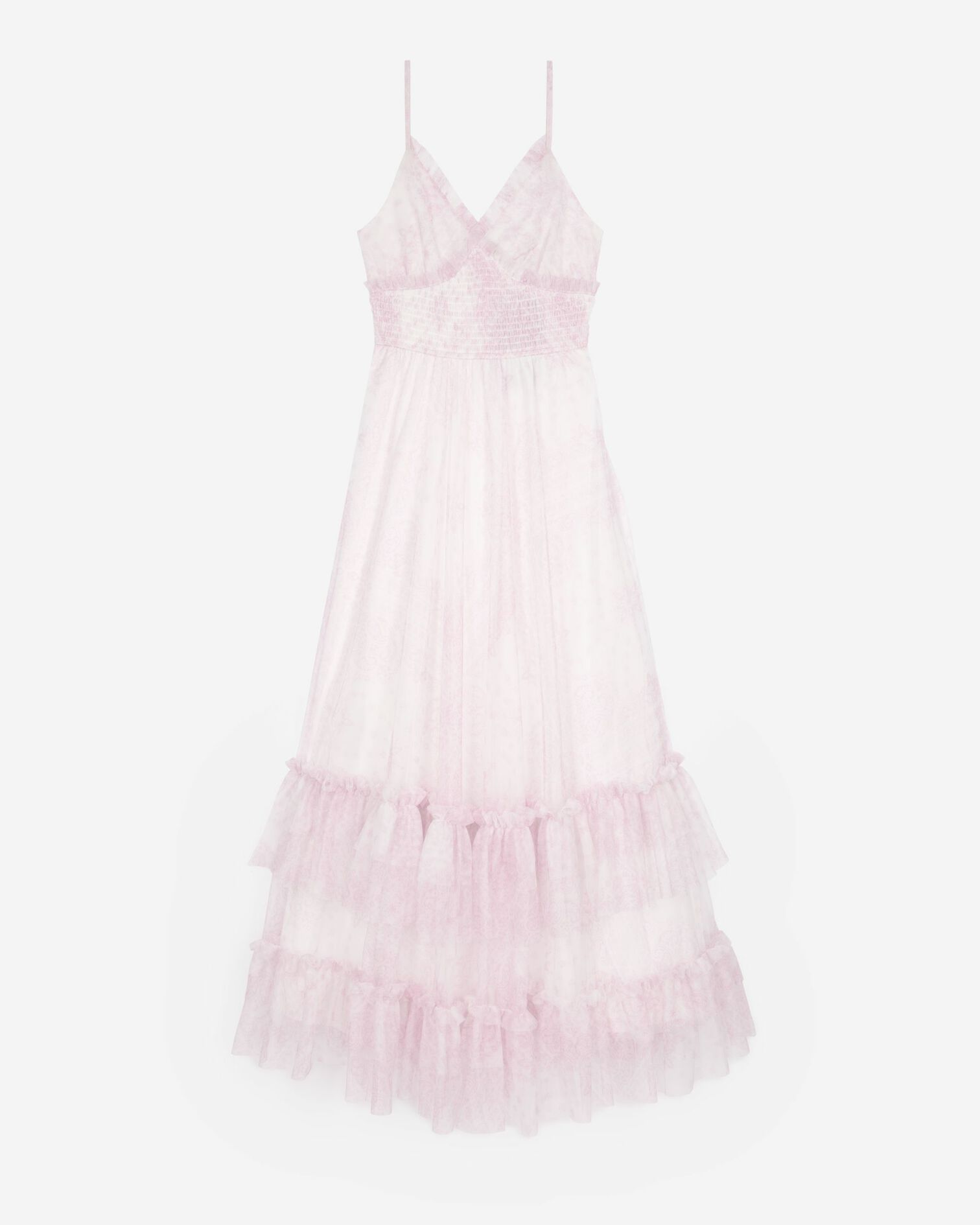 'Pale lilac' print long tulle dress, WHITE - PINK, hi-res image number null