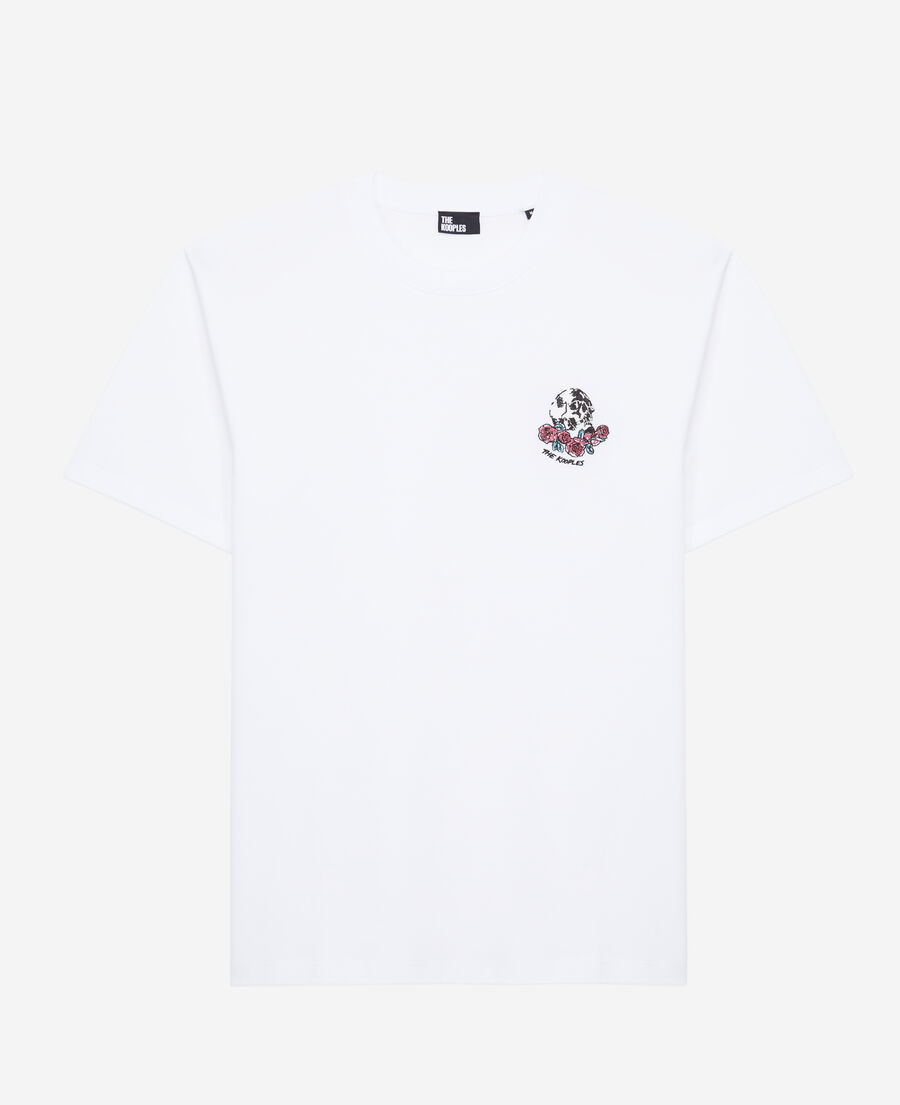 men's white t-shirt with vintage skull embroidery