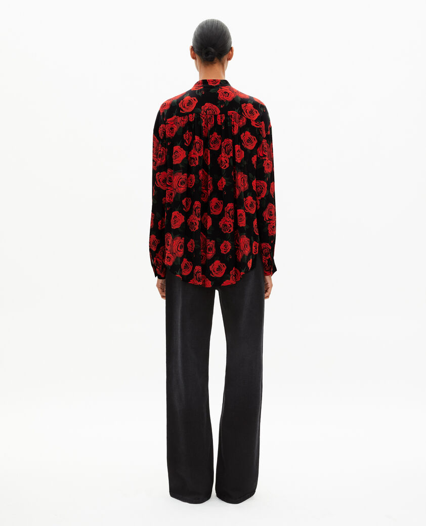 The Kooples WOMEN BLACK - RED loose-fitting black floral print shirt