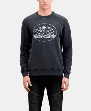 The Kooples MEN BLACK WASHED men's black sweatshirt with racing skull serigraphy