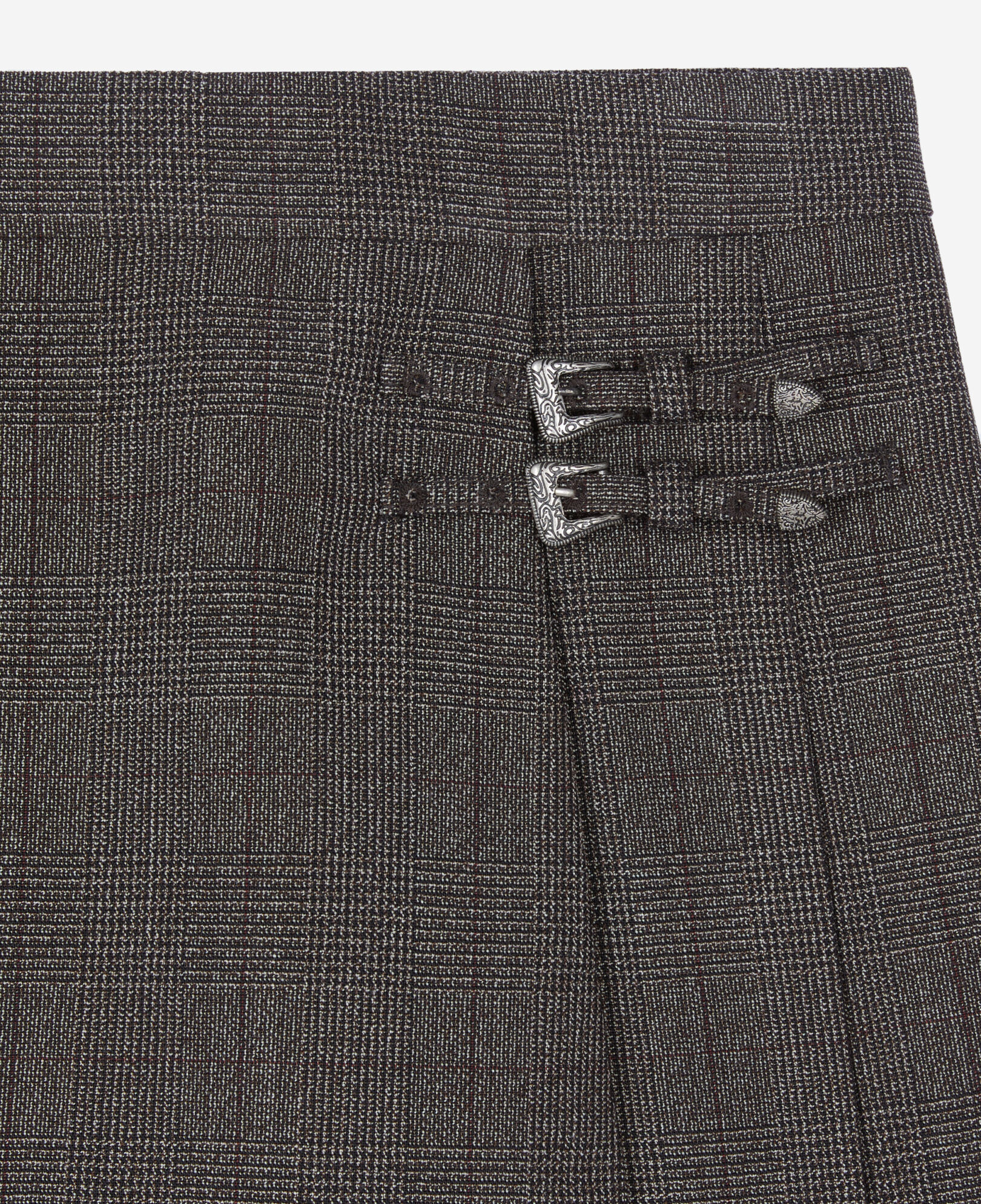 The Kooples WOMEN BROWN prince of wales short pleated wool wrap skirt